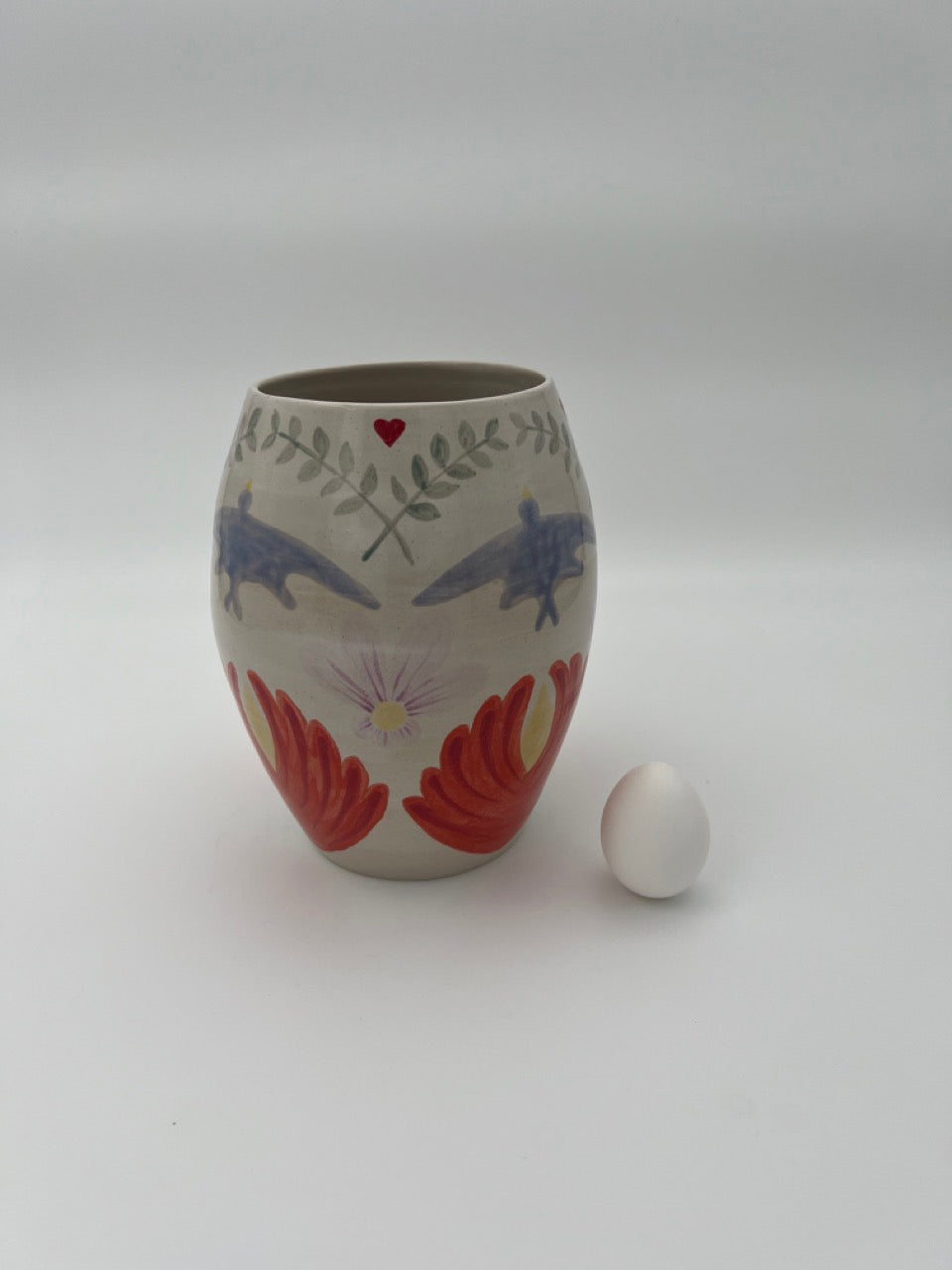 Vase ovale Blumen - Vogel